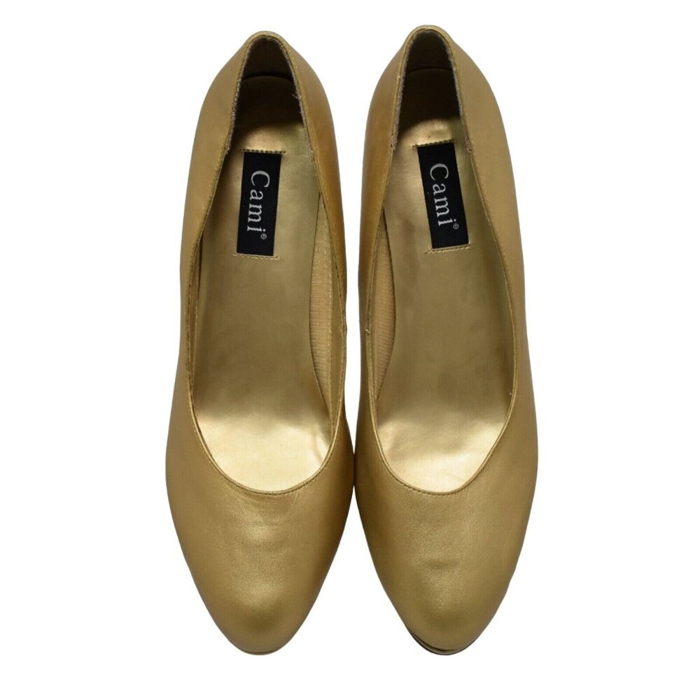 Cami Womens 8 Gold Leather Platform Heel Pumps Party Wedding - Picture 9 of 11